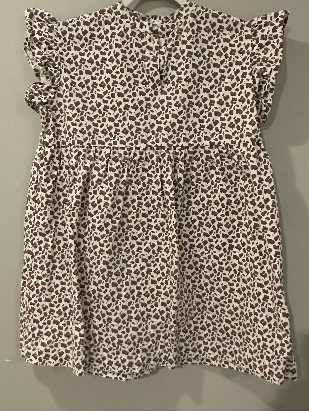 Wynken Girls' Cream Dress with Brown Print and Ruffle Sleeves